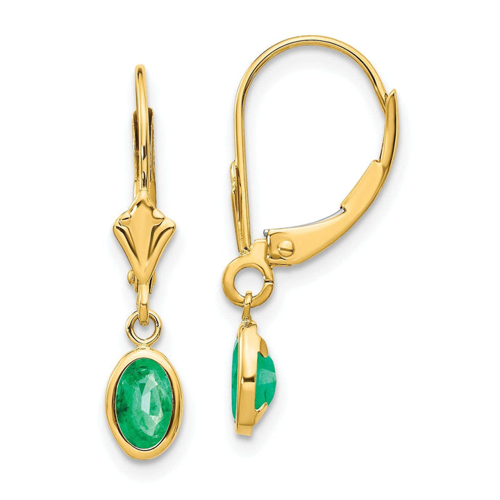 Lovely Rita's Earrings 14k Yellow Gold Emerald Dangle Birthstone Earrings