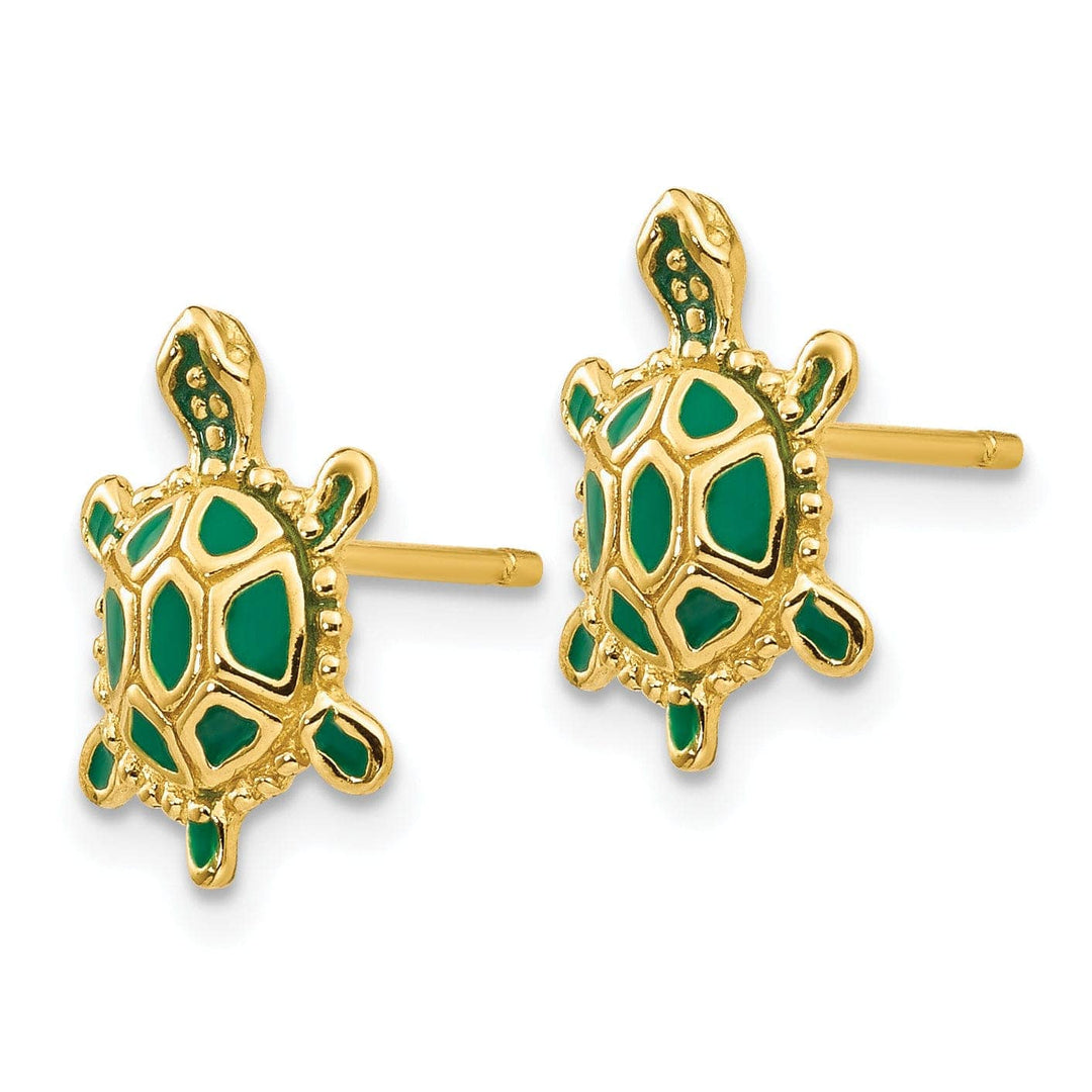Lovely Rita's Earrings 14k Yellow Gold Enameled Turtle Post Earrings