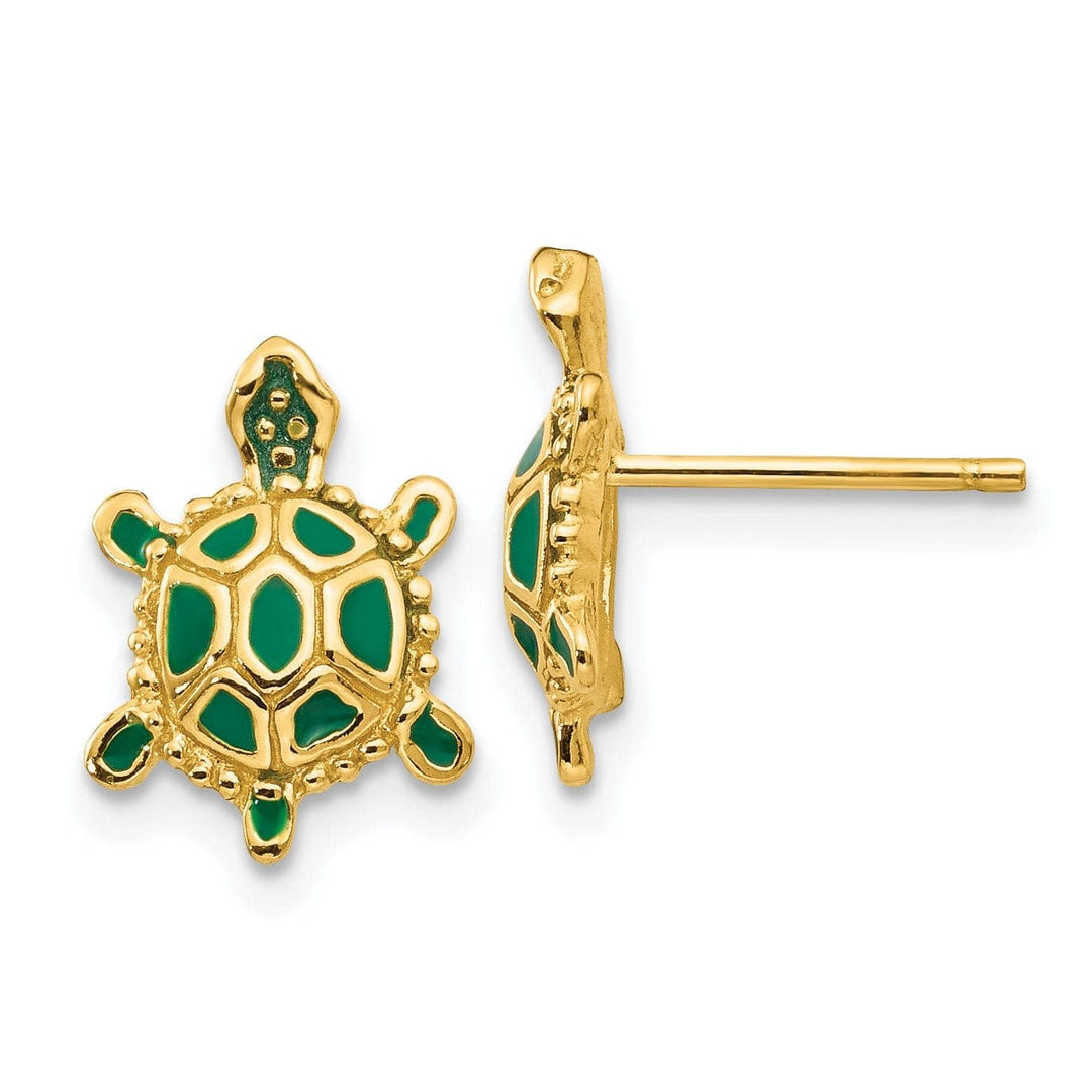 Lovely Rita's Earrings 14k Yellow Gold Enameled Turtle Post Earrings