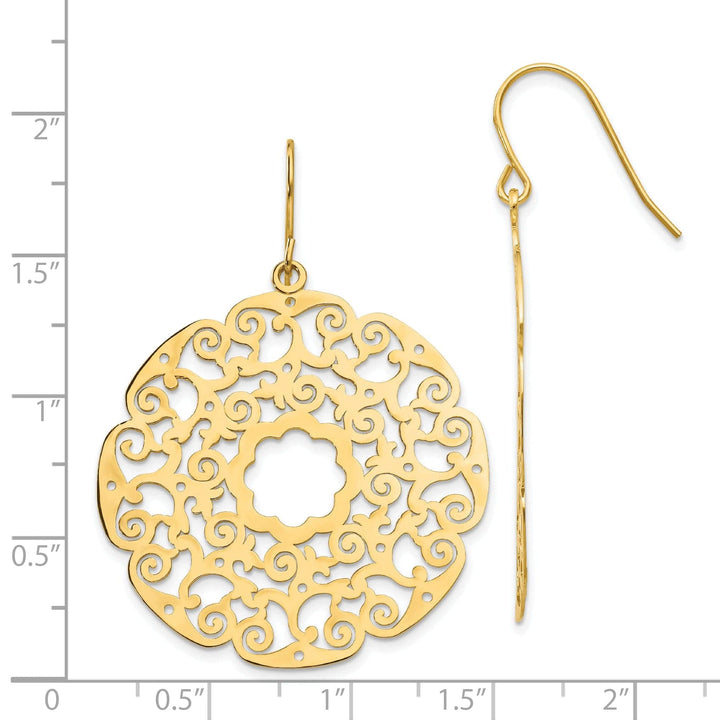 Lovely Rita's Earrings 14k Yellow Gold Fancy Lace Filigree Dangle Earring