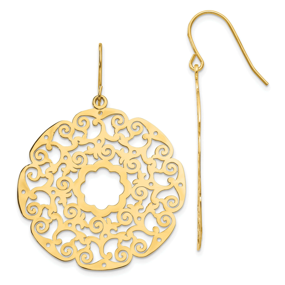 Lovely Rita's Earrings 14k Yellow Gold Fancy Lace Filigree Dangle Earring