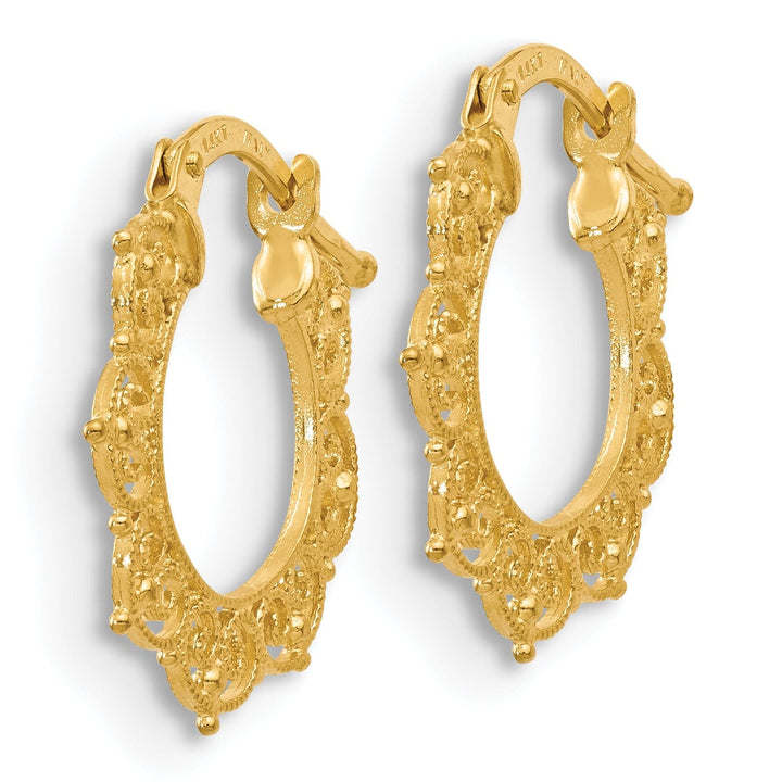 Lovely Rita's Earrings 14k Yellow Gold Fancy Pattern Hoop Earrings