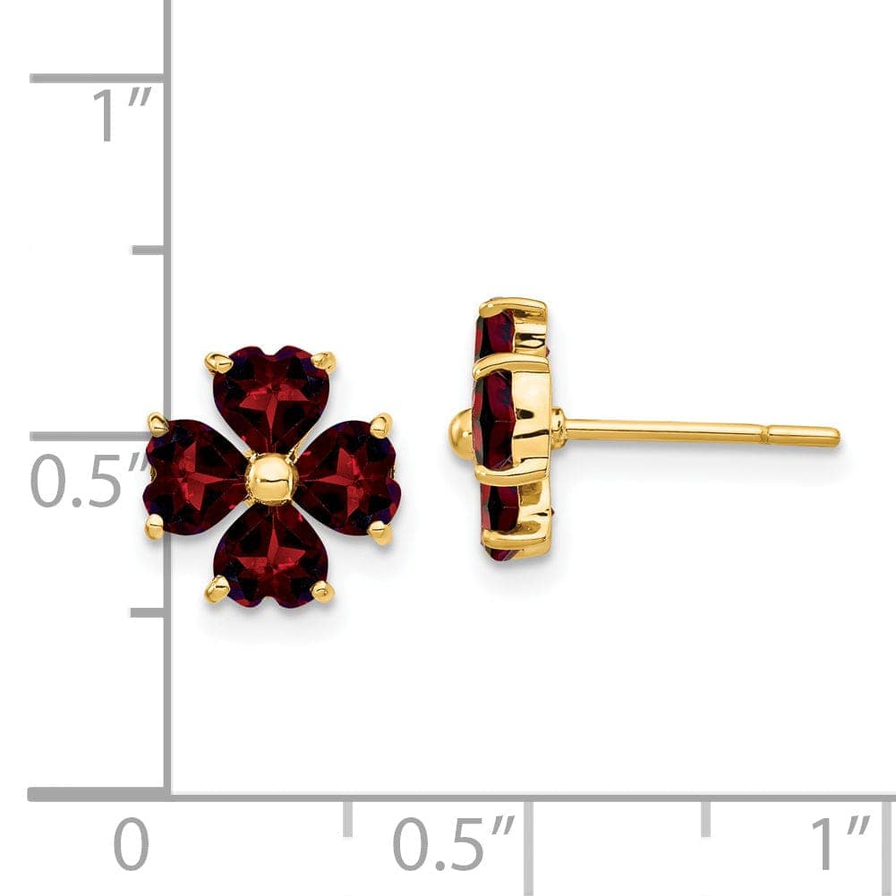 Lovely Rita's Earrings 14k Yellow Gold Garnet Flower Post Earrings