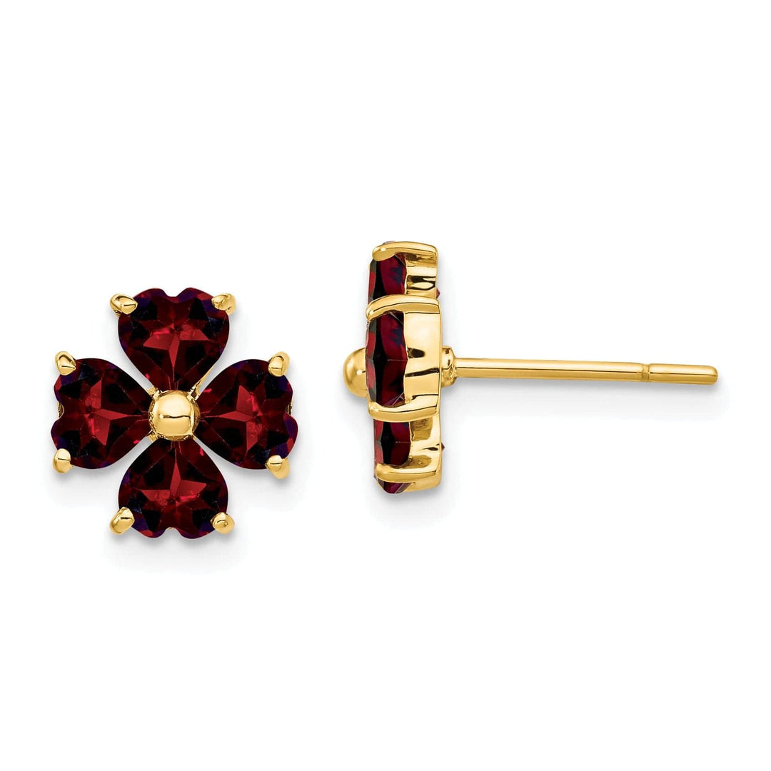 Lovely Rita's Earrings 14k Yellow Gold Garnet Flower Post Earrings