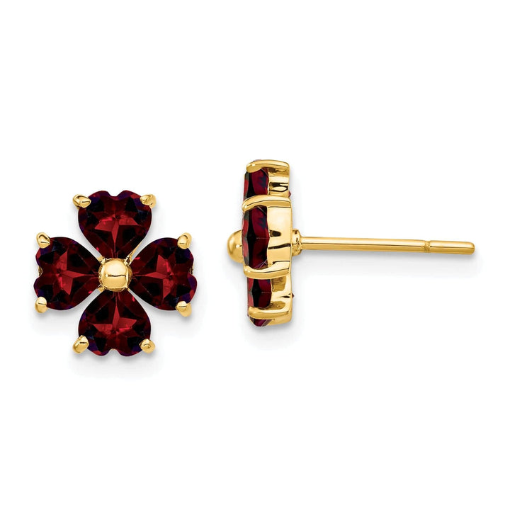 Lovely Rita's Earrings 14k Yellow Gold Garnet Flower Post Earrings
