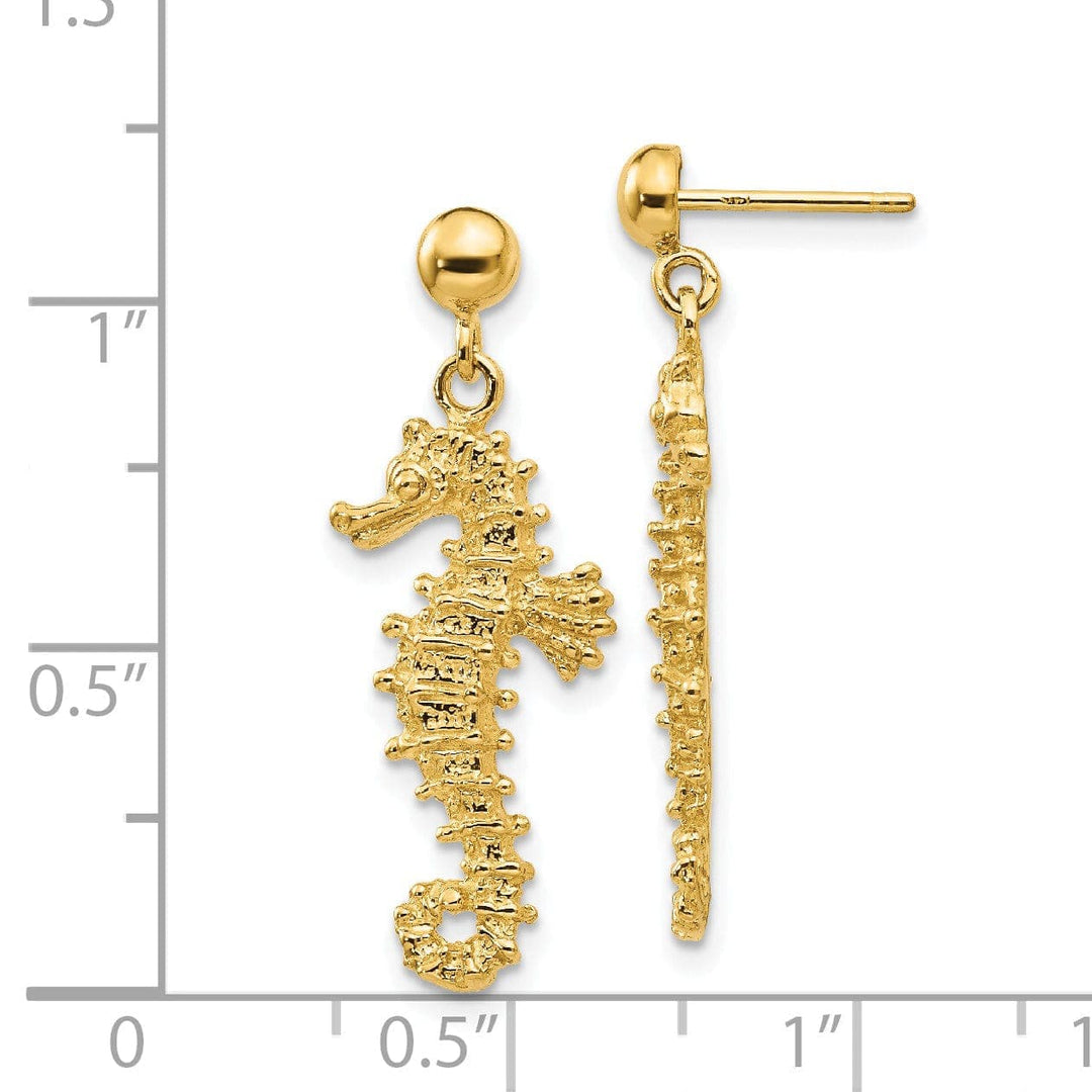 Lovely Rita's Earrings 14k Yellow Gold Large Seahorse Dangle Post Earring