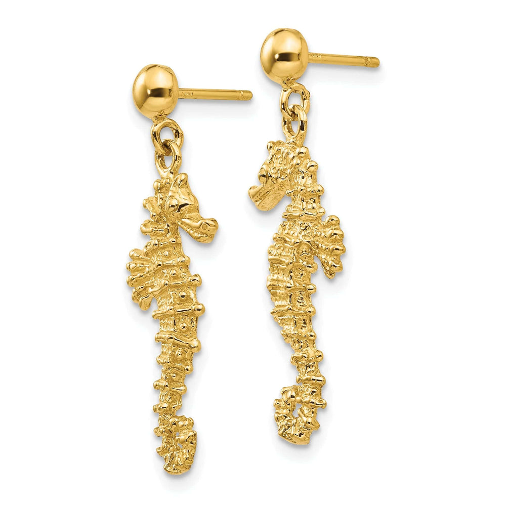 Lovely Rita's Earrings 14k Yellow Gold Large Seahorse Dangle Post Earring
