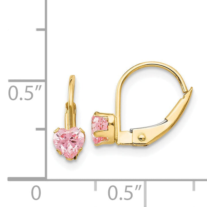 Lovely Rita's Earrings 14k Yellow Gold Leverback 4mm Pink C.Z Earrings