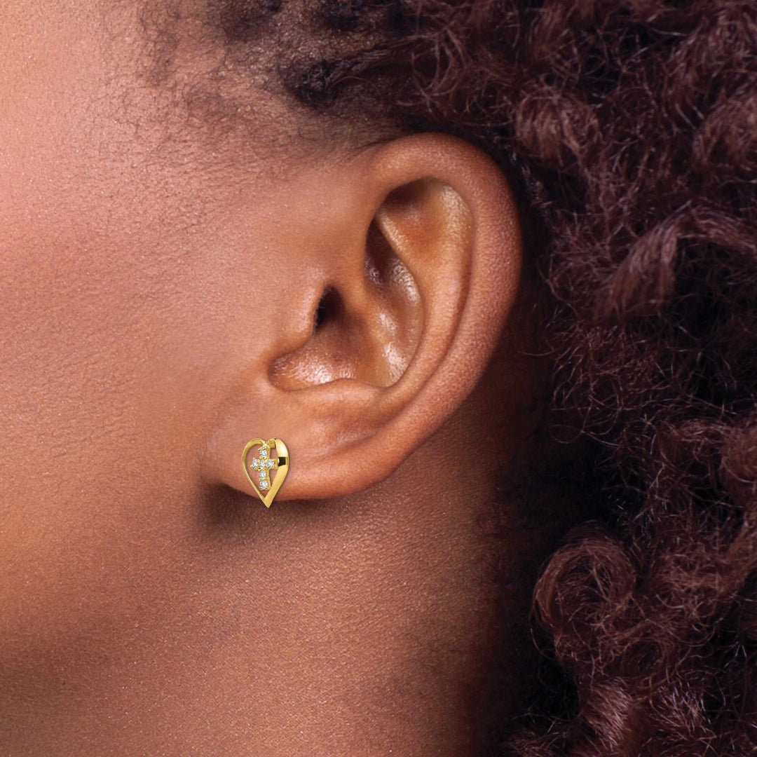 Lovely Rita's Earrings 14k Yellow Gold Madi K Heart Cross Post Earrings