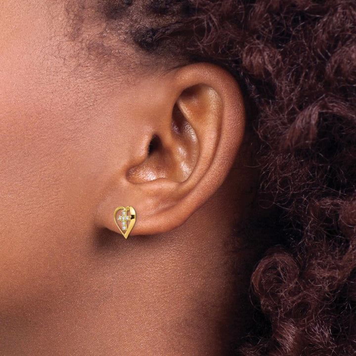 Lovely Rita's Earrings 14k Yellow Gold Madi K Heart Cross Post Earrings
