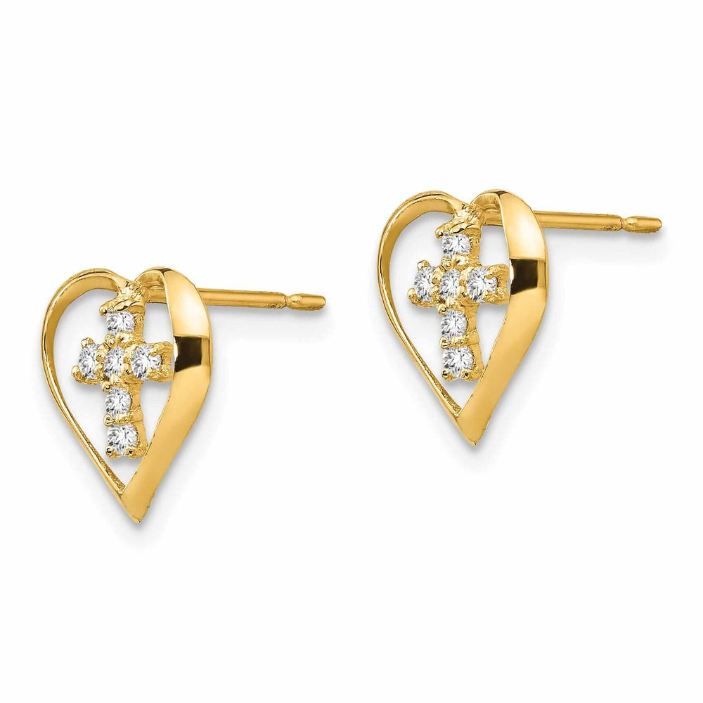 Lovely Rita's Earrings 14k Yellow Gold Madi K Heart Cross Post Earrings