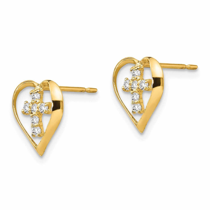 Lovely Rita's Earrings 14k Yellow Gold Madi K Heart Cross Post Earrings