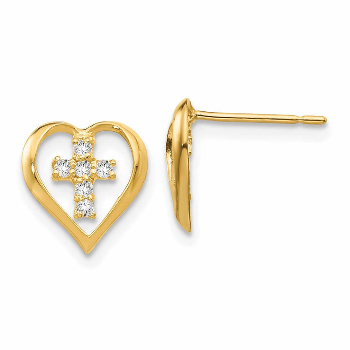 Lovely Rita's Earrings 14k Yellow Gold Madi K Heart Cross Post Earrings