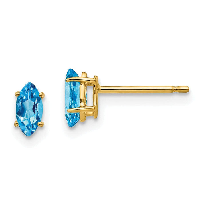 Lovely Rita's Earrings 14k Yellow Gold Marquise Blue Topaz Earring