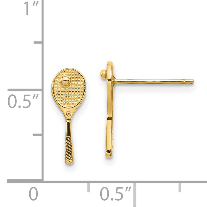Lovely Rita's Earrings 14k Yellow Gold Mini Tennis Racquet With Ball Post