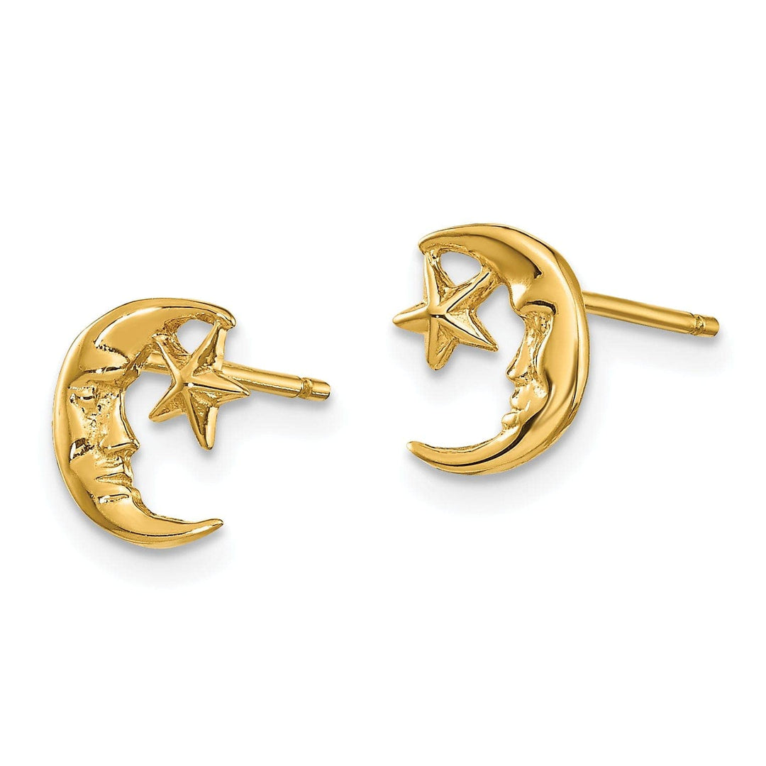 Lovely Rita's Earrings 14k Yellow Gold Moon and Star Post Earrings