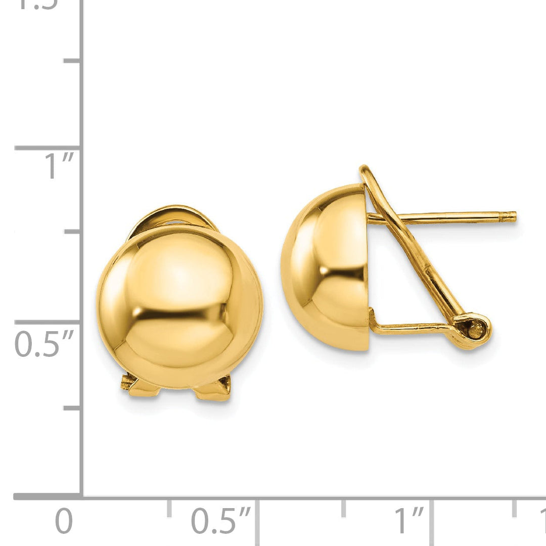 Lovely Rita's Earrings 14k Yellow Gold Omega Clip 12MM Half Ball Earrings