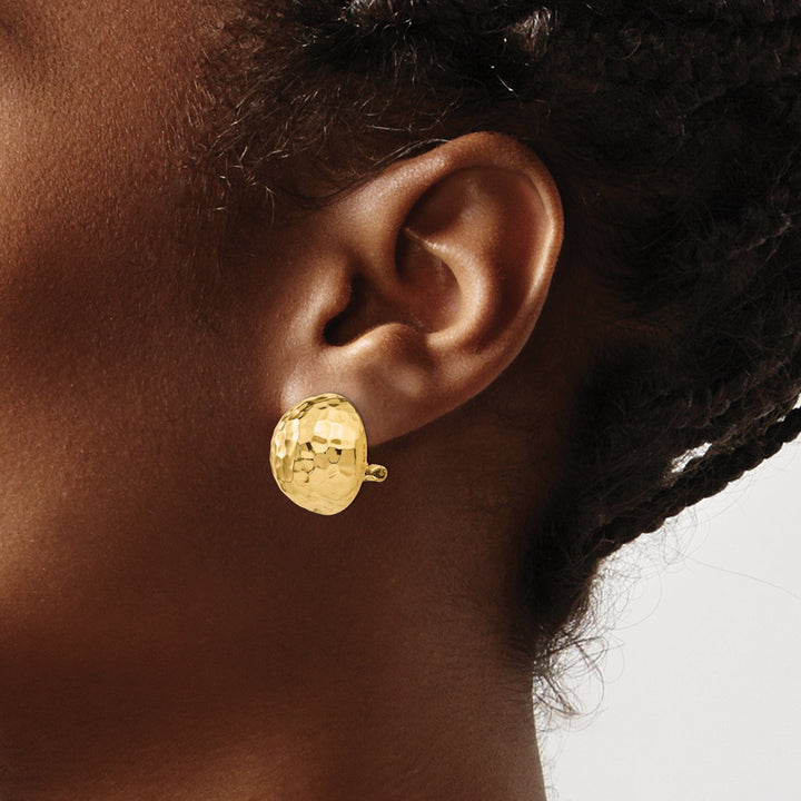 Lovely Rita's Earrings 14k Yellow Gold Omega Clip 18MM Hammered Earrings