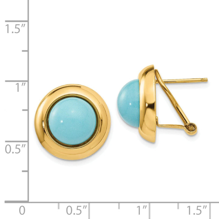 Lovely Rita's Earrings 14k Yellow Gold Omega Clip Turquoise Earrings