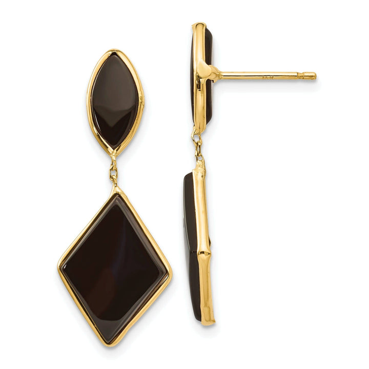 Lovely Rita's Earrings 14k Yellow Gold Onyx Dangle Post Earrings