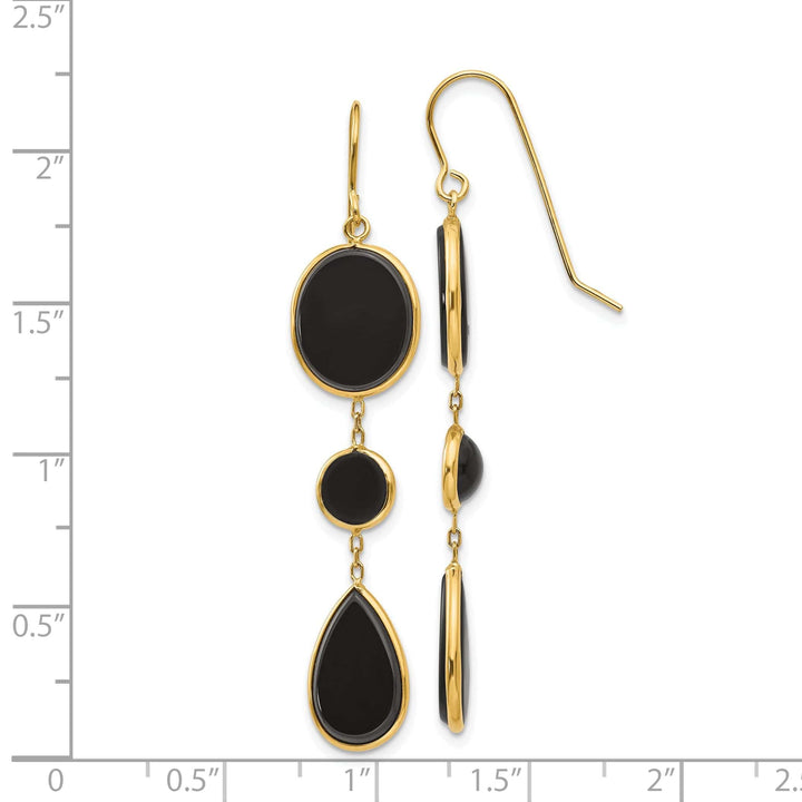 Lovely Rita's Earrings 14k Yellow Gold Onyx Geometric Dangle Earrings