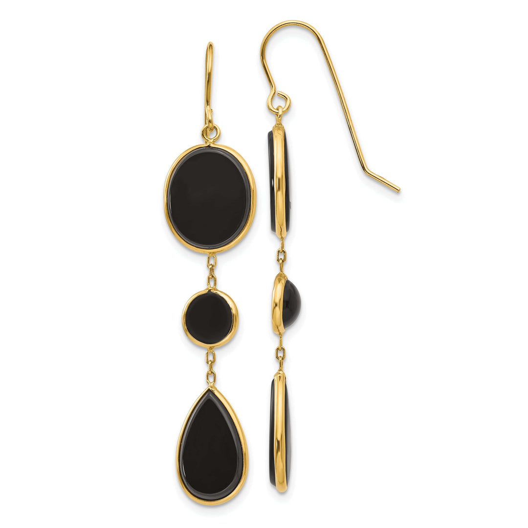 Lovely Rita's Earrings 14k Yellow Gold Onyx Geometric Dangle Earrings