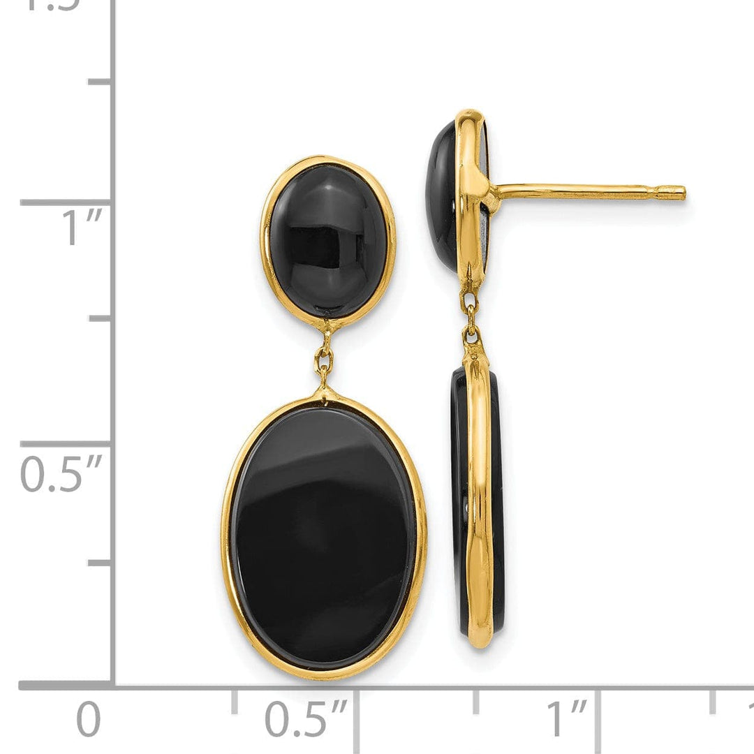 Lovely Rita's Earrings 14k Yellow Gold Onyx Oval Dangle Post Earrings