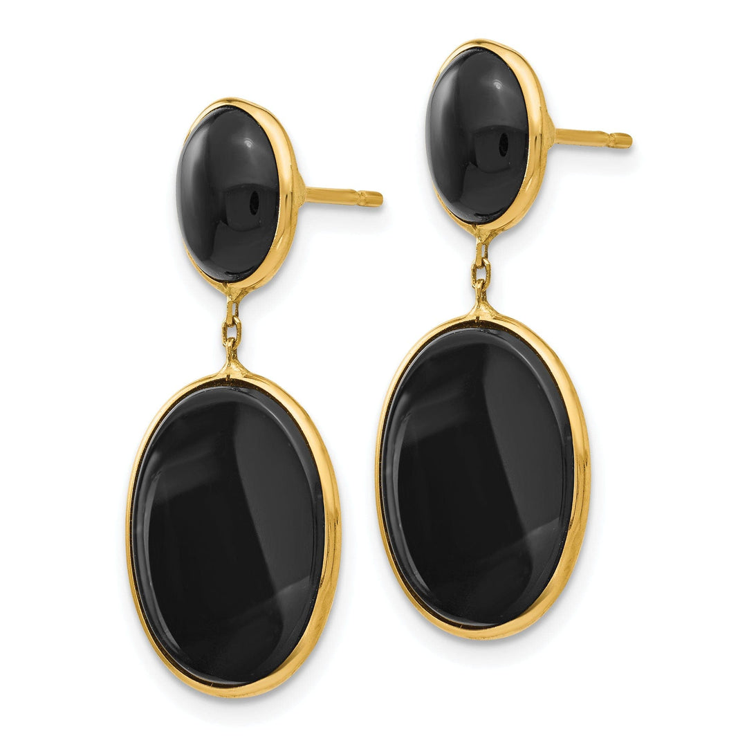 Lovely Rita's Earrings 14k Yellow Gold Onyx Oval Dangle Post Earrings