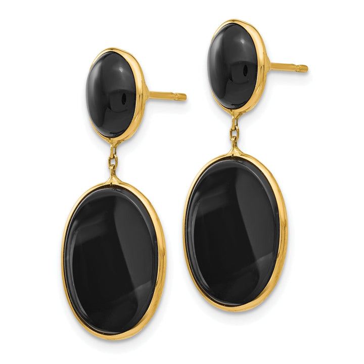 Lovely Rita's Earrings 14k Yellow Gold Onyx Oval Dangle Post Earrings