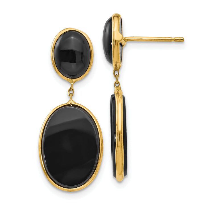 Lovely Rita's Earrings 14k Yellow Gold Onyx Oval Dangle Post Earrings