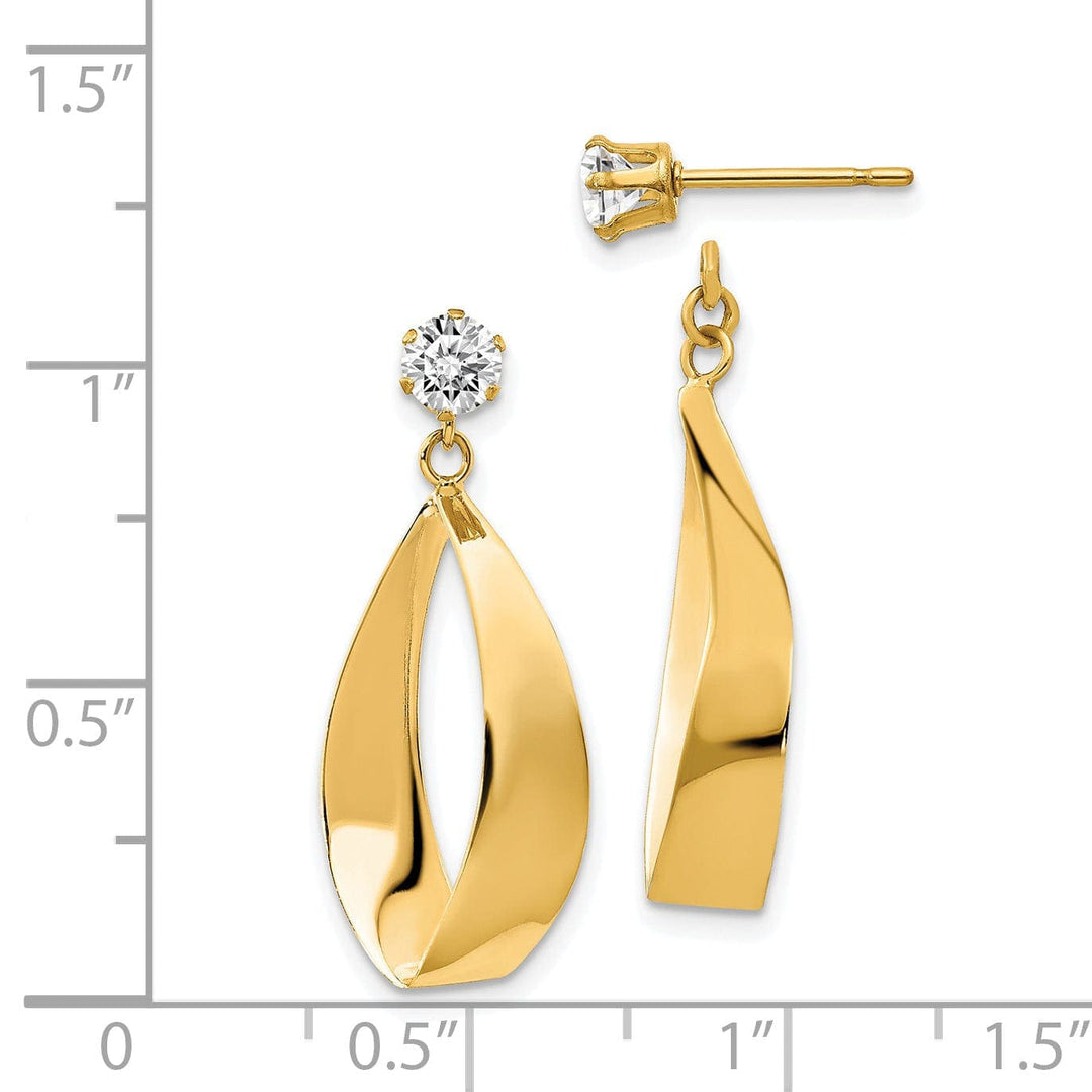 Lovely Rita's Earrings 14k Yellow Gold Oval Dangle Earring with CZ Stone Jackets