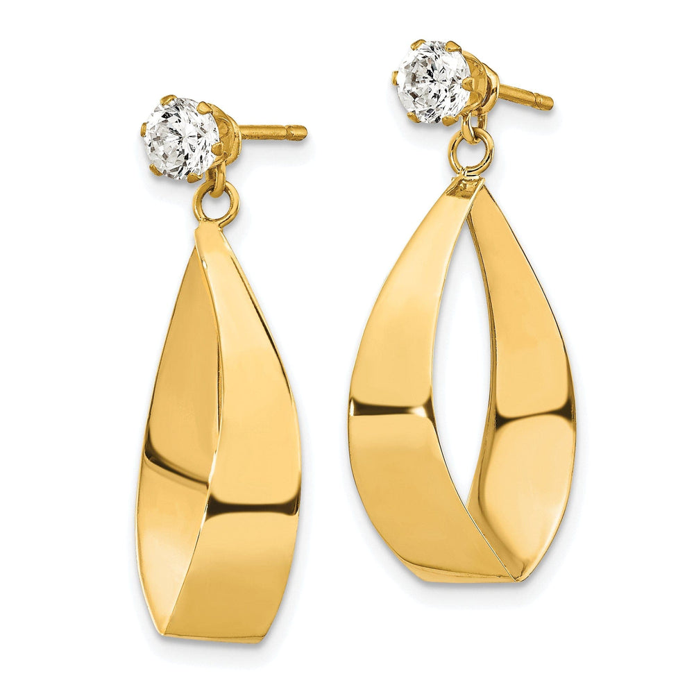 Lovely Rita's Earrings 14k Yellow Gold Oval Dangle Earring with CZ Stone Jackets