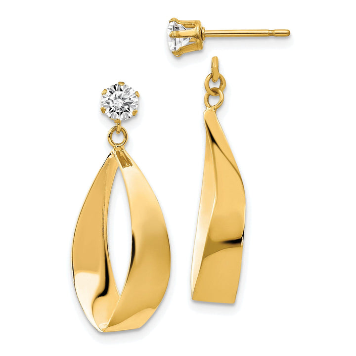 Lovely Rita's Earrings 14k Yellow Gold Oval Dangle Earring with CZ Stone Jackets