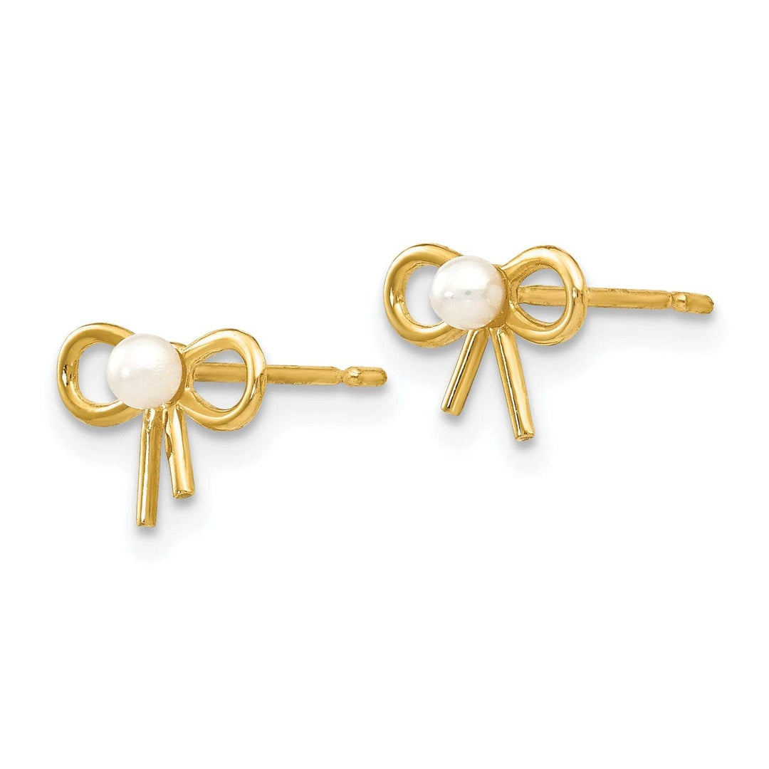 Lovely Rita's Earrings 14k Yellow Gold Pearl Bow Child Post Earrings
