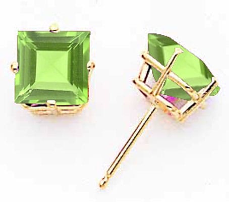 Lovely Rita's Earrings 14k Yellow Gold Peridot Princess Cut stud Earrings