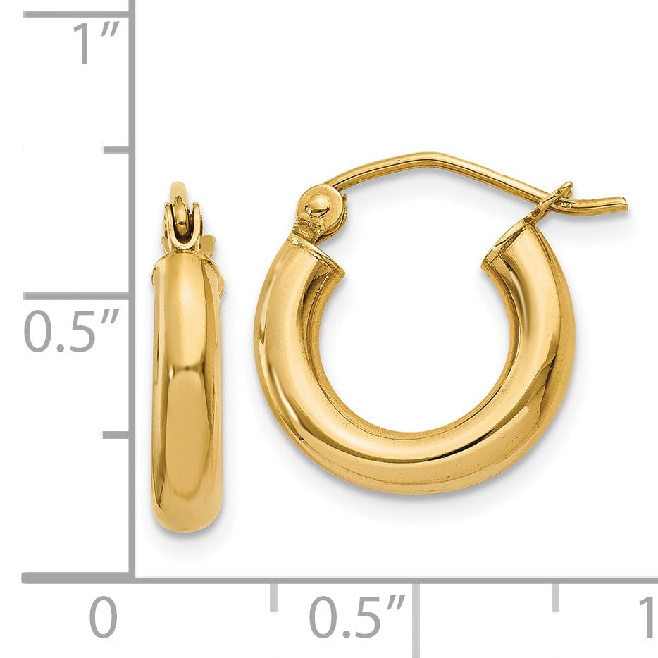 Lovely Rita's Earrings 14k Yellow Gold Polished 3MM Round Hoop Earrings