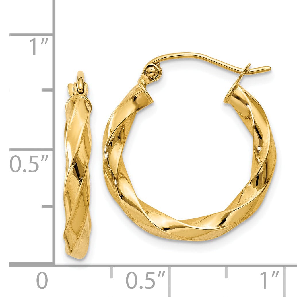 Lovely Rita's Earrings 14k Yellow Gold Polished 3MM Twisted Hoop Earring