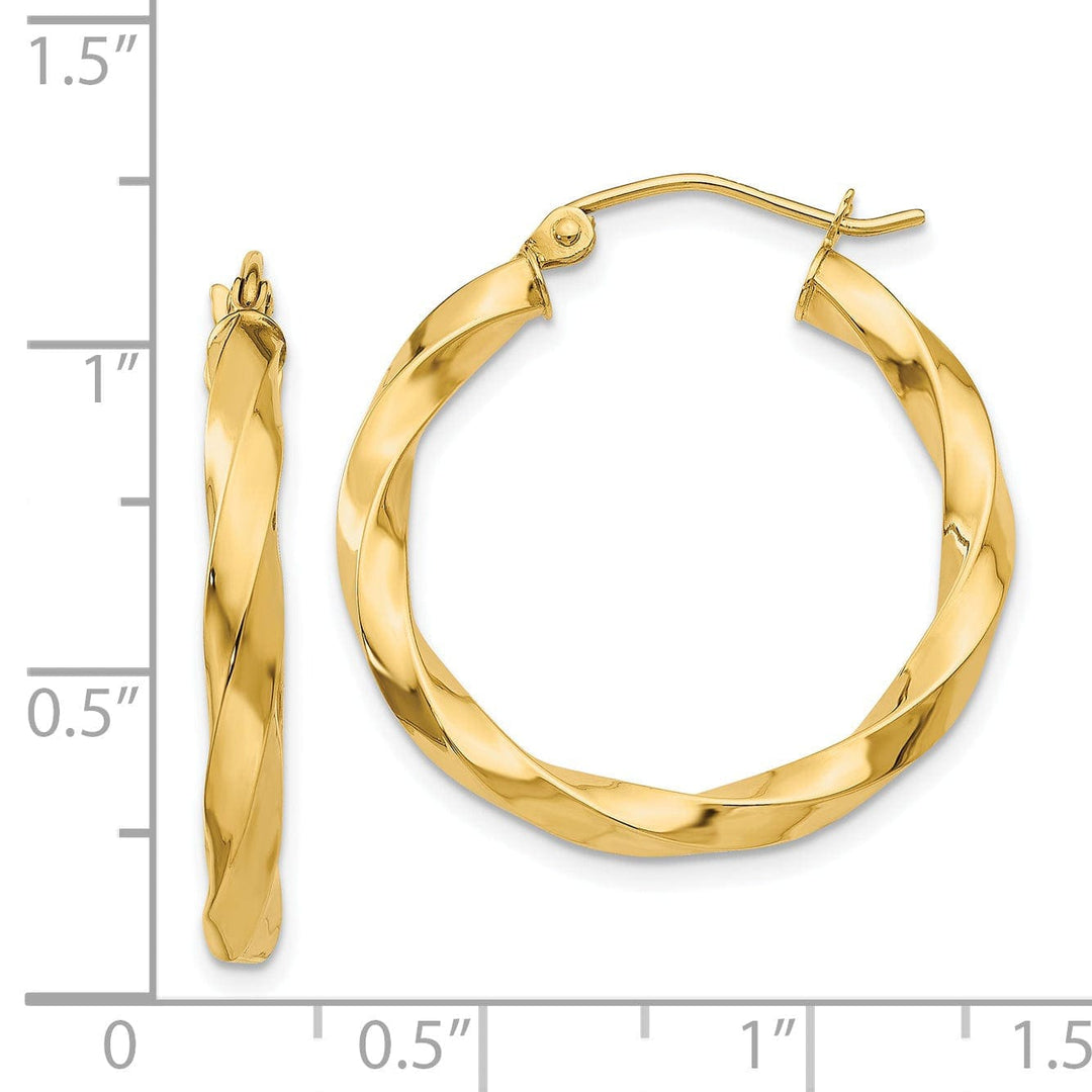 Lovely Rita's Earrings 14k Yellow Gold Polished 3MM Twisted Hoop Earring