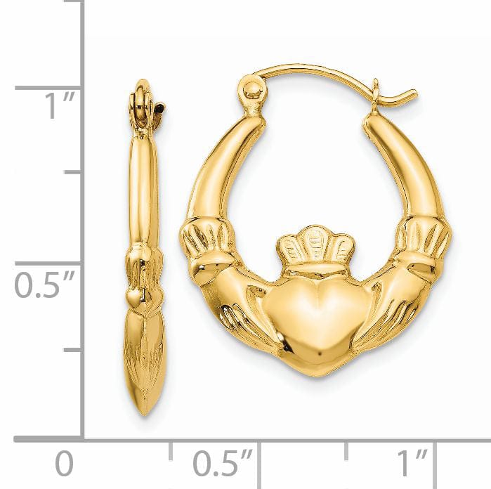 Lovely Rita's Earrings 14k Yellow Gold Polished Claddagh Hoop Earrings