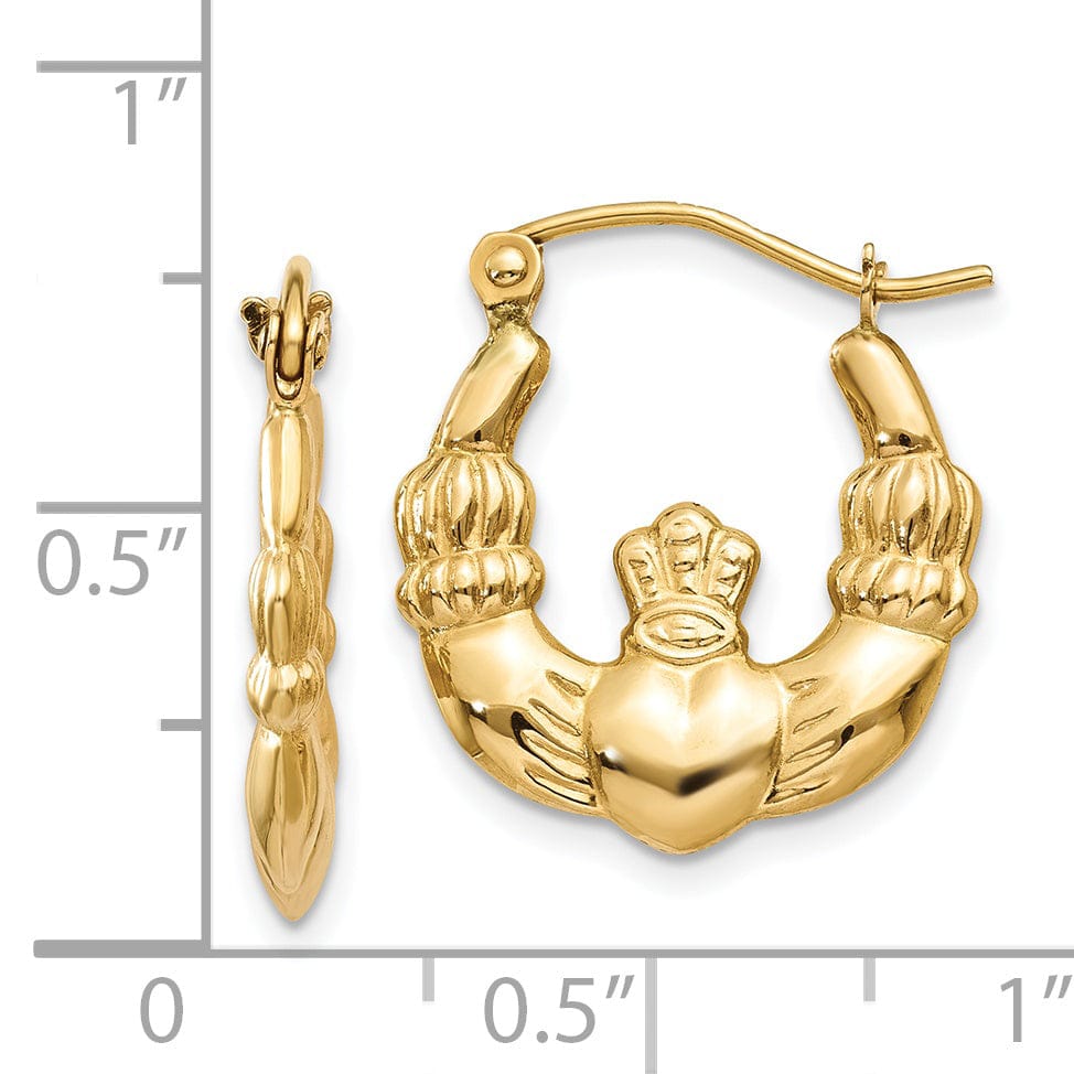 Lovely Rita's Earrings 14k Yellow Gold Polished Claddagh Hoop Earrings