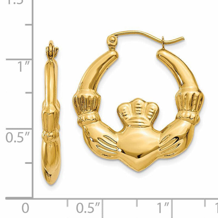 Lovely Rita's Earrings 14k Yellow Gold Polished Claddagh Hoop Earrings