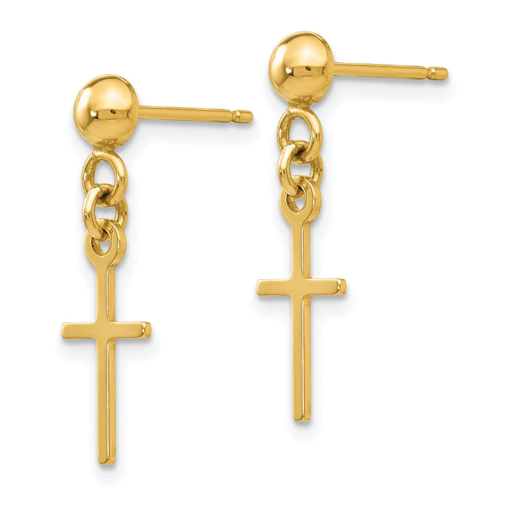 Lovely Rita's Earrings 14k Yellow Gold Polished Cross Dangle Post Earring