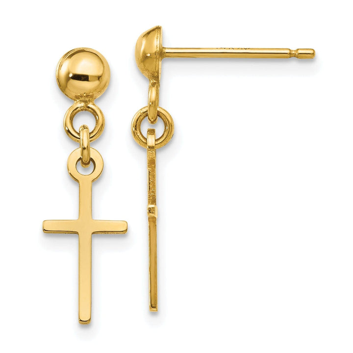Lovely Rita's Earrings 14k Yellow Gold Polished Cross Dangle Post Earring
