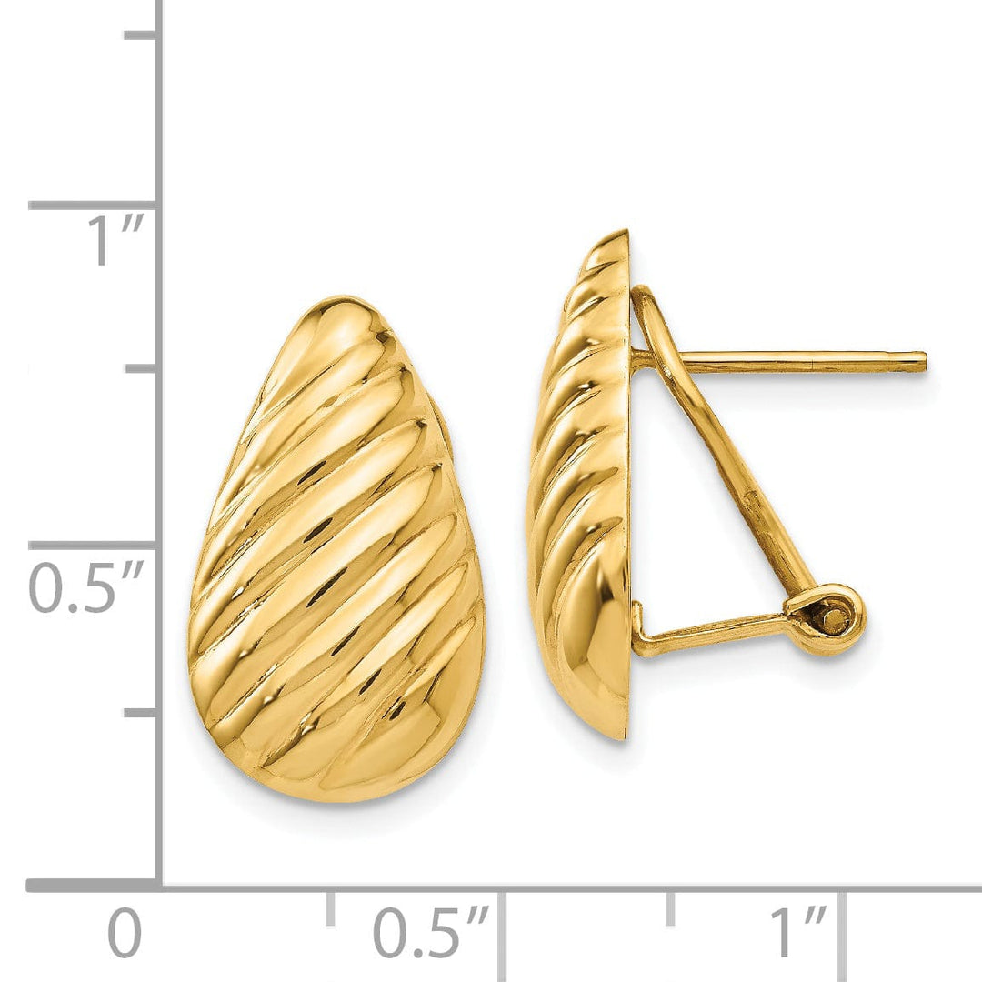 Lovely Rita's Earrings 14k Yellow Gold Polished Diagonal Tear drop Omega Earrings