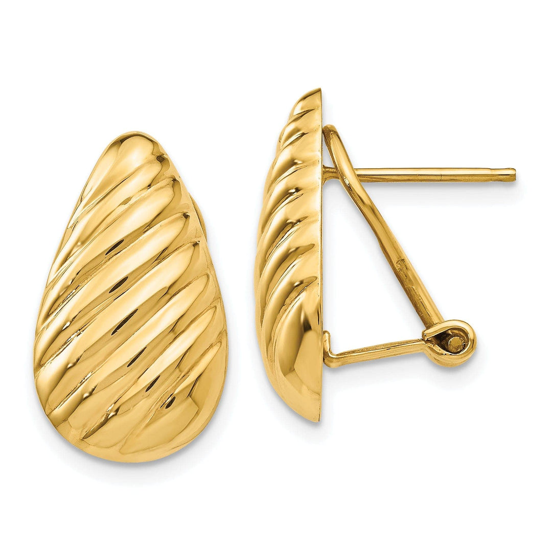 Lovely Rita's Earrings 14k Yellow Gold Polished Diagonal Tear drop Omega Earrings
