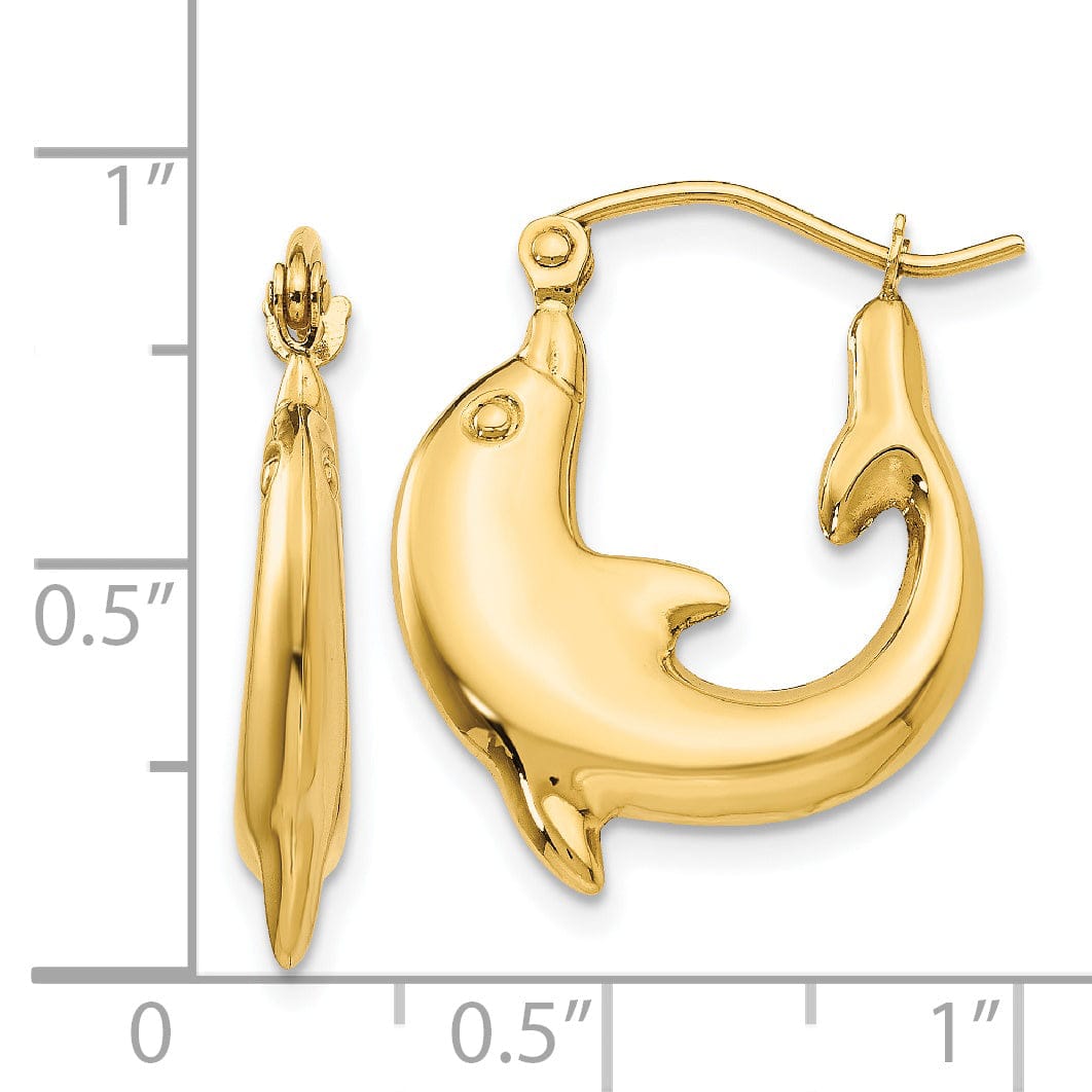 Lovely Rita's Earrings 14k Yellow Gold Polished Dolphin Hoop Earrings