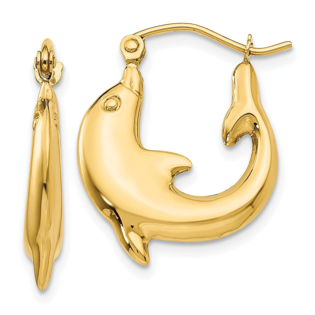 Lovely Rita's Earrings 14k Yellow Gold Polished Dolphin Hoop Earrings