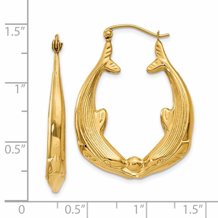 Lovely Rita's Earrings 14k Yellow Gold Polished Dolphin Hoop Earrings