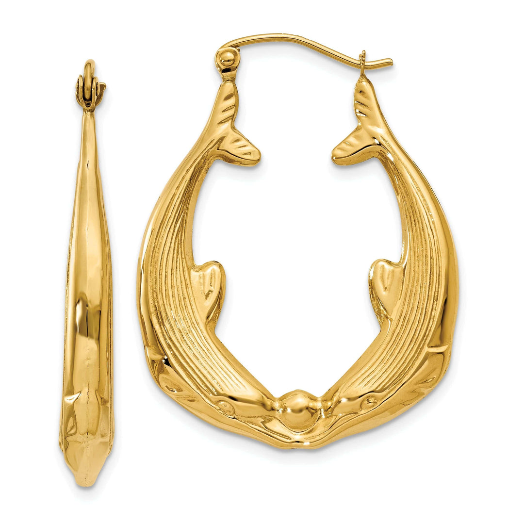Lovely Rita's Earrings 14k Yellow Gold Polished Dolphin Hoop Earrings