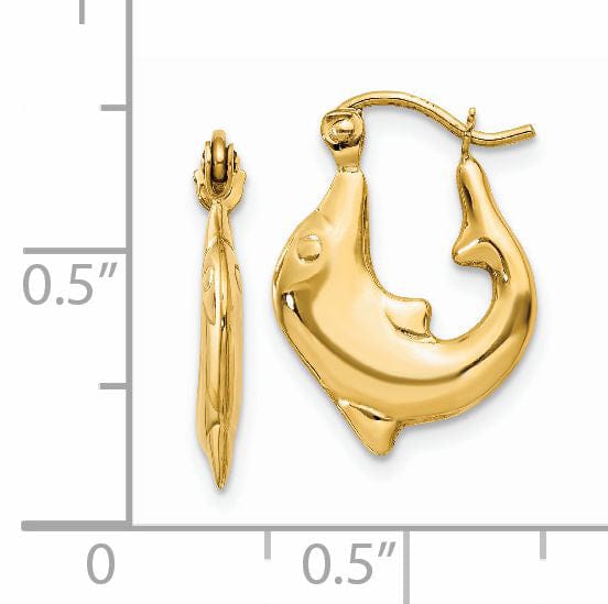 Lovely Rita's Earrings 14k Yellow Gold Polished Dolphin Hoop Earrings